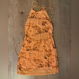 Embellished Orange Halter Dress Y2K Sequin beaded backless SMALL